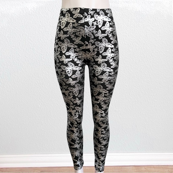 Goth Fairy Silver Butterfly print leggings OSFM - Picture 1 of 7